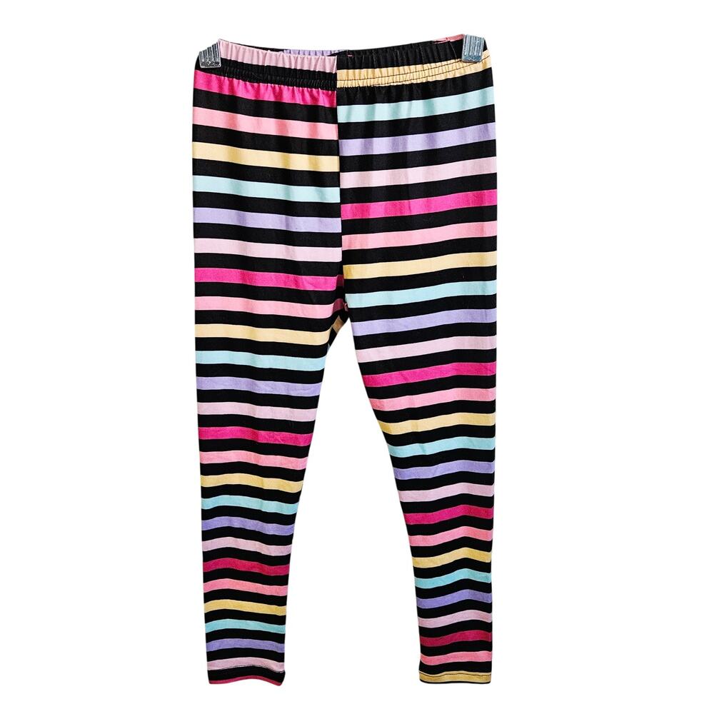 Shein Girls Size 4Y Black & Rainbow Stripe Leggings Comfy Colorful Stretch Pant